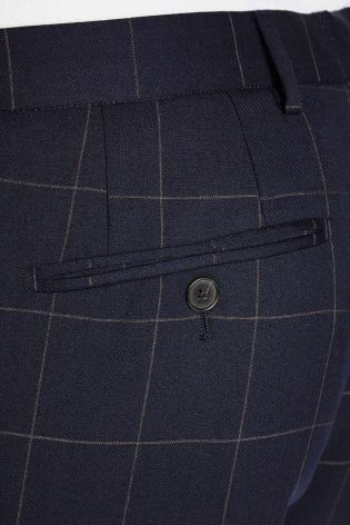 Navy Windowpane Check Slim Fit Suit: Trousers